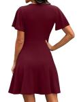 Red Wrap V Neck Dress for Wedding Guests