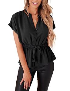 Casual Black Peplum Chiffon Blouse for Women