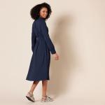 Navy Long Sleeve Midi Shirt Dress for Women
