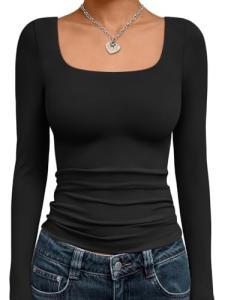 Chic Women's Long Sleeve Scoop Neck Crop Top