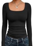 Chic Women's Long Sleeve Scoop Neck Crop Top