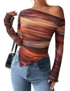 Trendy Off Shoulder Tie Dye Long Sleeve Top