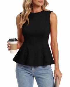 BTFBM Women's Slim Fit Peplum Tank Top - Black
