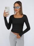 Chic Women's Long Sleeve Scoop Neck Crop Top