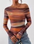 Trendy Off Shoulder Tie Dye Long Sleeve Top