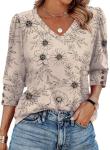 XIEERDUO Women's Casual Floral V Neck Blouse