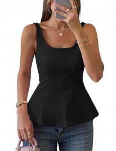 ZESICA Women's Square Neck Summer Peplum Top