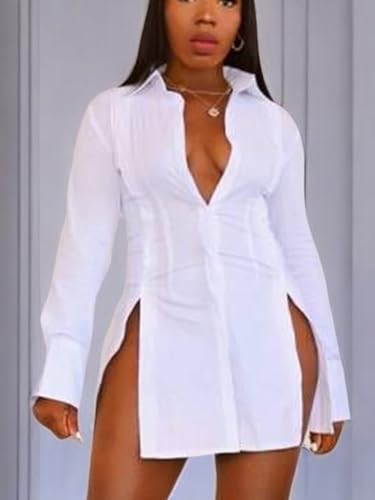 LYANER Women's Long Sleeve Button Down Shirt Dress