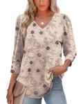 XIEERDUO Women's Casual Floral V Neck Blouse