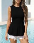 BTFBM Women's Slim Fit Peplum Tank Top - Black