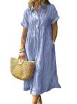 Chouyatou Women's Striped Midi Shirt Dress - Blue