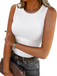 Sleeveless High Neck Ribbed Tank Top for Women