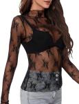 Lace Sheer Long Sleeve Floral Top for Women