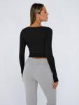 Chic Women's Long Sleeve Scoop Neck Crop Top