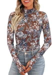 Floral Lace Sheer Mockneck Top for Women