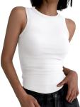 Sleeveless High Neck Ribbed Tank Top for Women