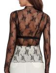 Lace Sheer Long Sleeve Floral Top for Women