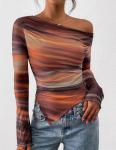 Trendy Off Shoulder Tie Dye Long Sleeve Top