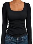 Ribbed Square Neck Long Sleeve Crop Top - Black