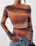Trendy Off Shoulder Tie Dye Long Sleeve Top