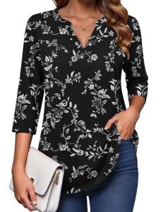 Women's Floral V-Neck Tunic with 3/4 Sleeves