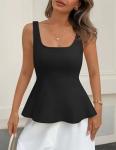 ZESICA Women's Square Neck Summer Peplum Top