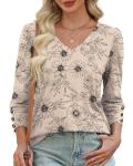 XIEERDUO Women's Casual Floral V Neck Blouse