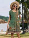 Cute Green Bohemian Sundress with Pockets