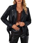 Trendy Black Faux Leather Biker Jacket for Women