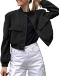 Oversized Black Crop Bomber Jacket for Women