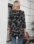 Women's Floral V-Neck Tunic with 3/4 Sleeves