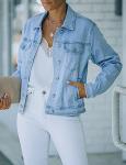 Luvamia Women's Stretch Denim Button Down Jacket