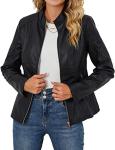 Bellivera Women's Black Faux Leather Moto Jacket