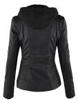Faux Leather Moto Biker Jacket with Hood - Black