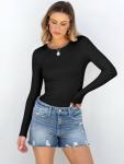 ANRABESS Women’s Rib Knit Long Sleeve Tee Black