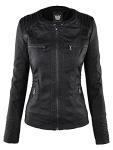 Faux Leather Moto Biker Jacket with Hood - Black