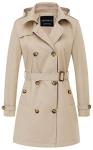 Khaki Hooded Women's Trench Coat with Belt