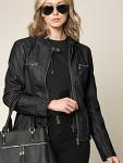 Faux Leather Moto Biker Jacket with Hood - Black