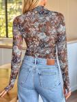Floral Lace Sheer Mockneck Top for Women