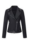 Trendy Black Faux Leather Biker Jacket for Women