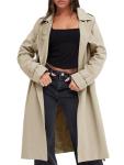 Fisoew Women's Long Double Breasted Trench Coat