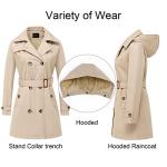 Khaki Hooded Women's Trench Coat with Belt