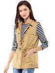 Allegra K Women's Sleeveless Zip Up Utility Vest