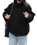 CHARTOU Women's Black Wool Blend Crop Pea Coat