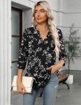 Women's Floral V-Neck Tunic with 3/4 Sleeves