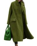 Oversized Green Wool Blend Winter Peacoat for Women