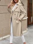 Fisoew Women's Long Double Breasted Trench Coat