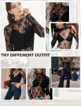 Lace Sheer Long Sleeve Floral Top for Women
