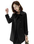 Ylingjun Women’s Black Wool Double Breasted Coat