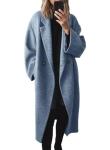 Chouyatou Women's Long Blue Wool Trench Coat